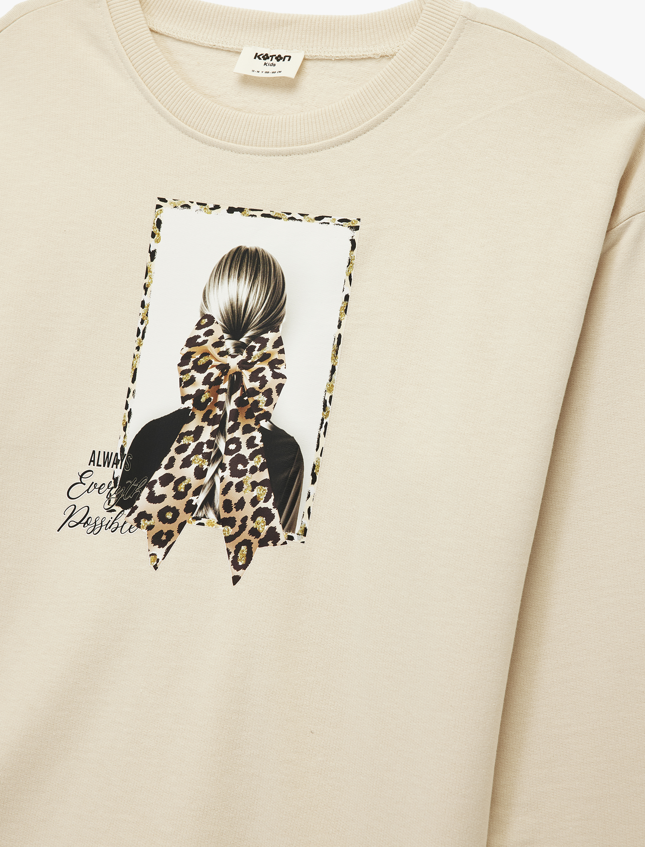  Kız Çocuk Şardonlu Uzun Kollu Bisiklet Yaka Pamuklu Baskılı Sweatshirt