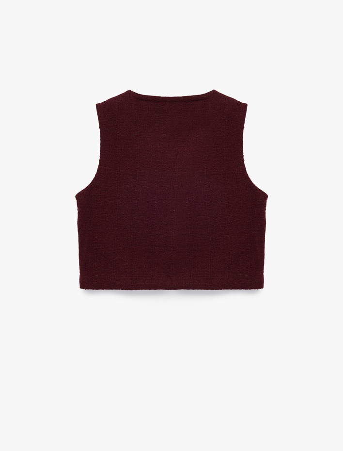 Kız Çocuk V Yaka Kolsuz İnci Düğmeli Tüvit Yelek