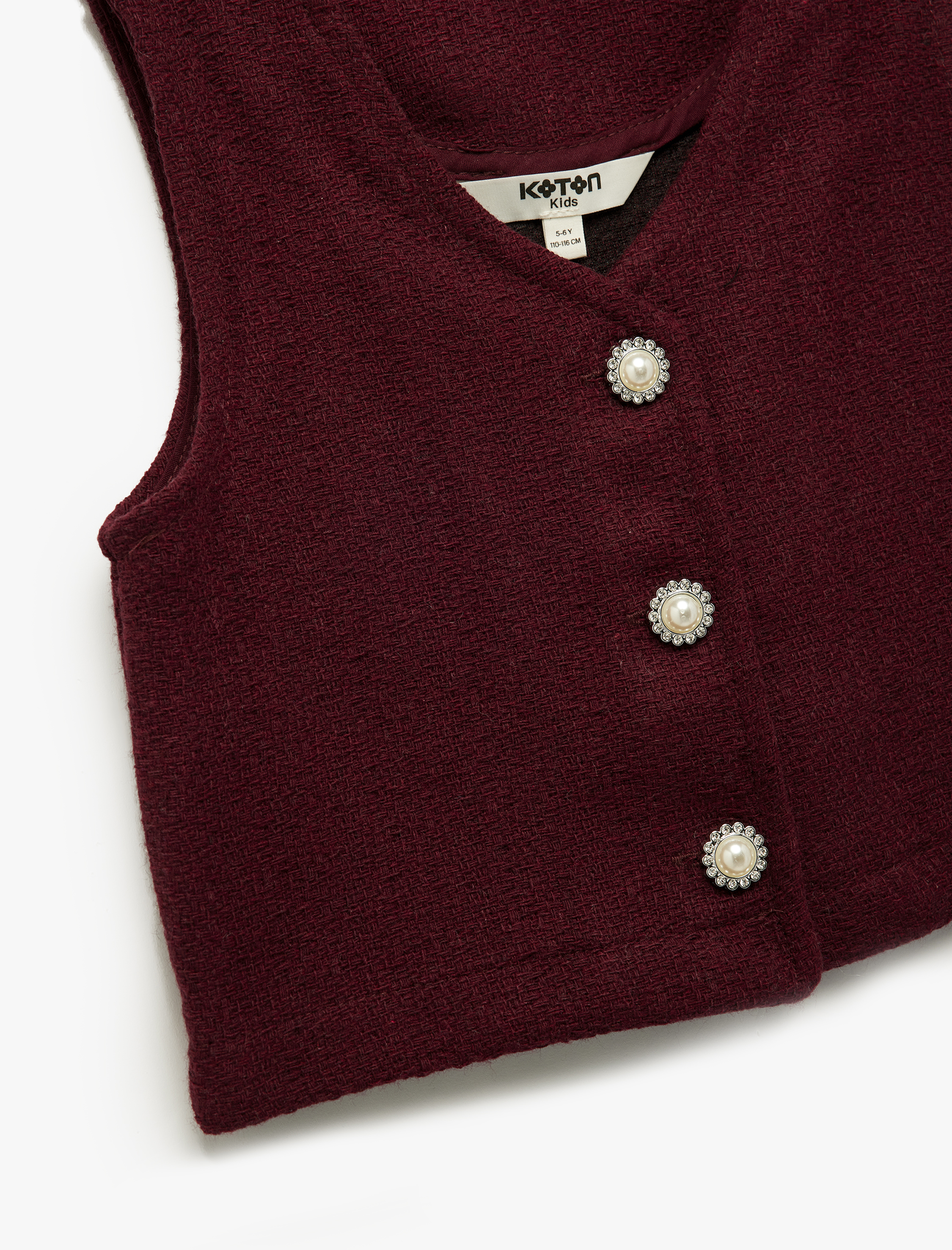  Kız Çocuk V Yaka Kolsuz İnci Düğmeli Tüvit Yelek