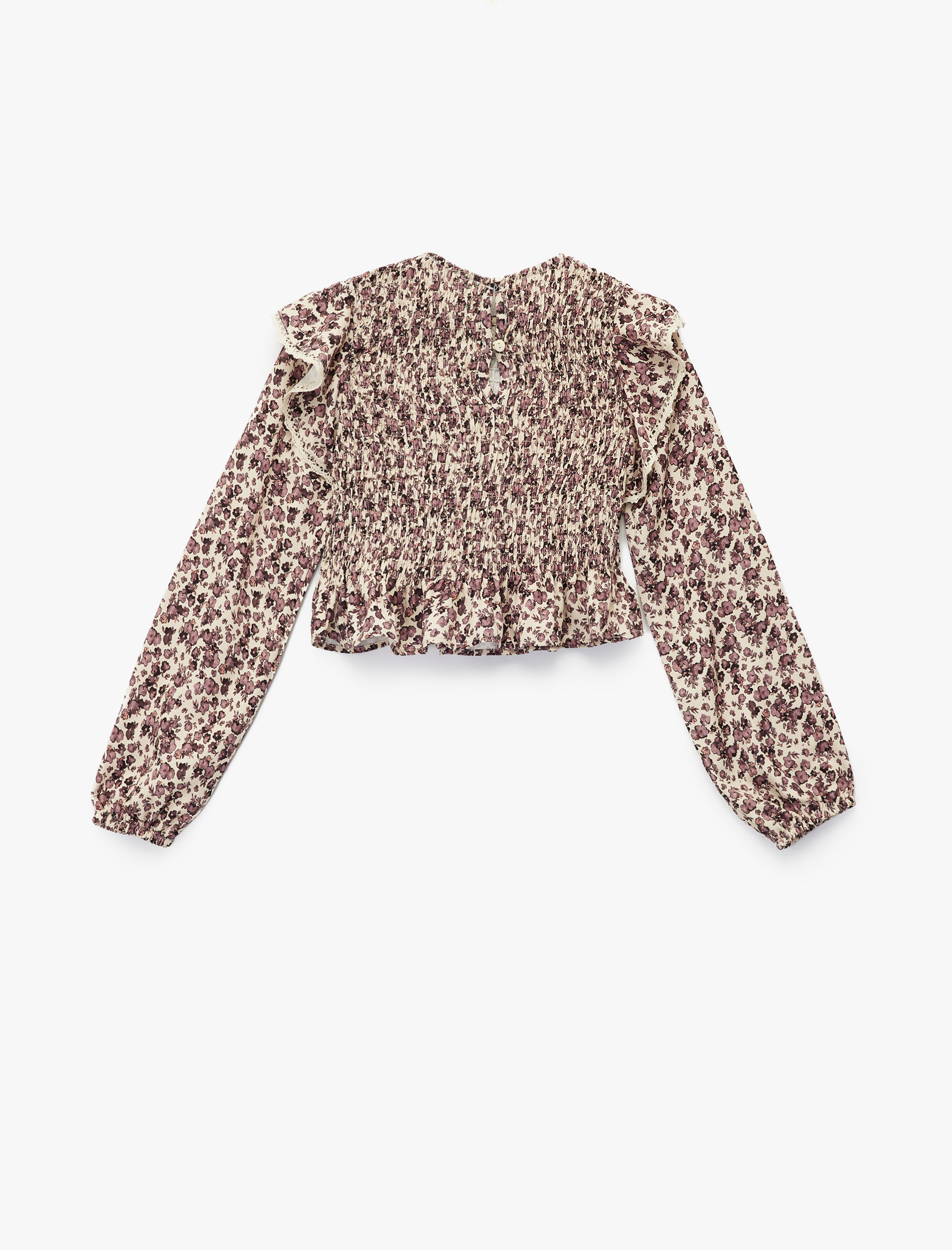  Kız Çocuk Uzun Kollu Bisiklet Yaka Gipeli Çiçekli Viskon Bluz