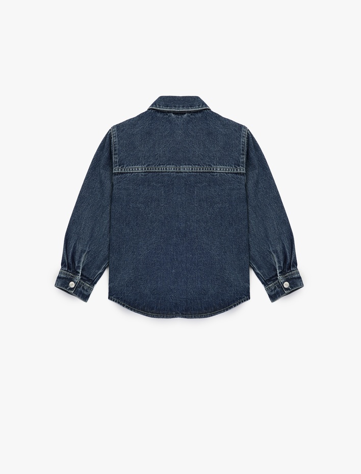 Kız Çocuk Pamuklu Cep Detaylı Uzun Kollu Jean Ceket