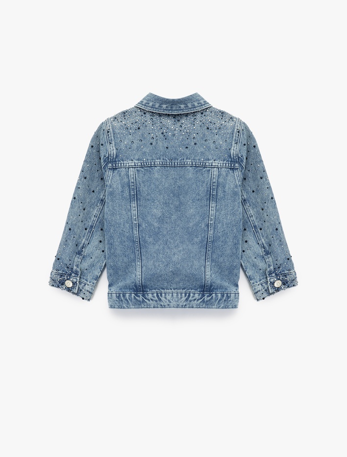 Kız Çocuk Pamuklu Kapaklı Cepli Düğmeli Uzun Kollu Denim Ceket