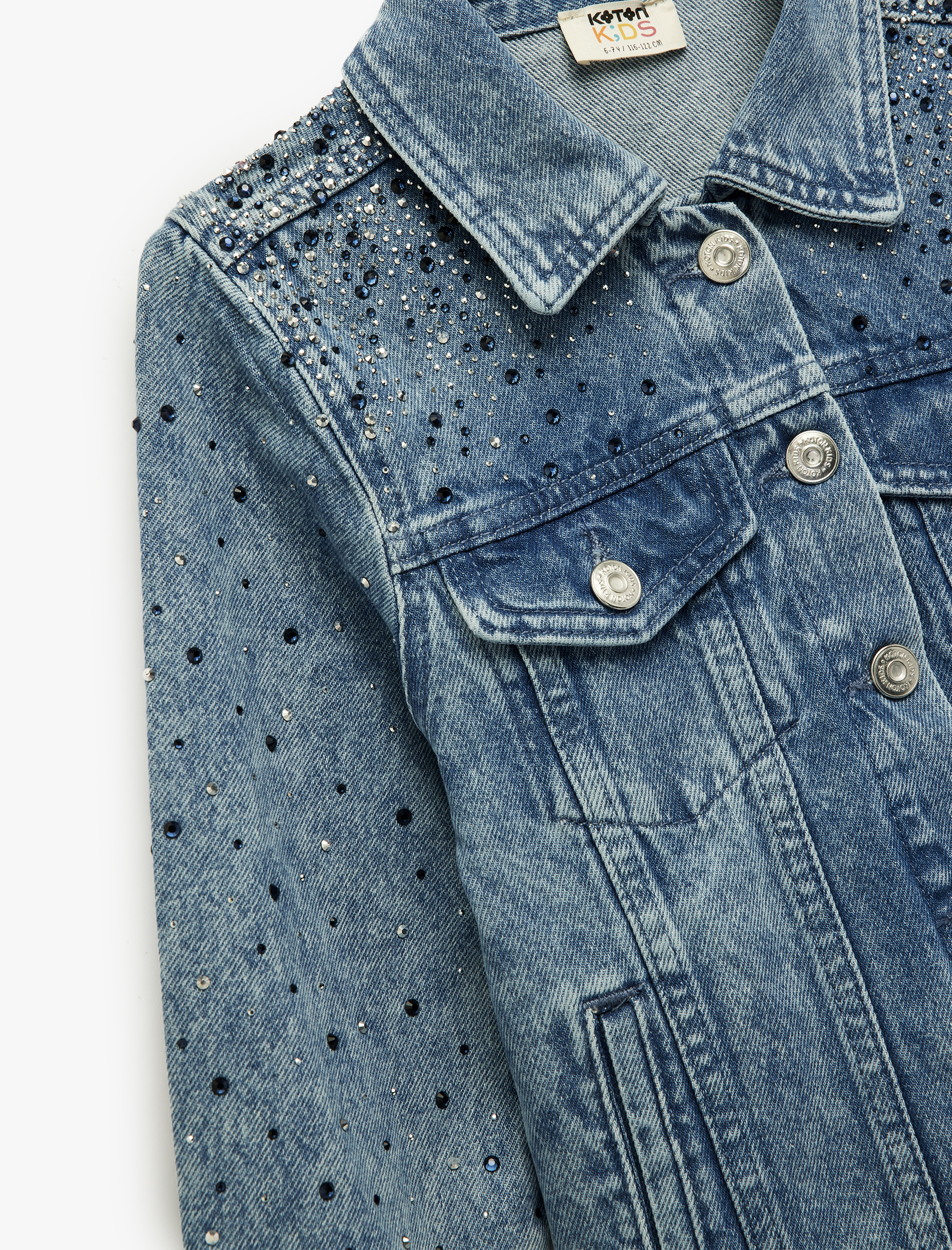 Kız Çocuk Pamuklu Kapaklı Cepli Düğmeli Uzun Kollu Denim Ceket