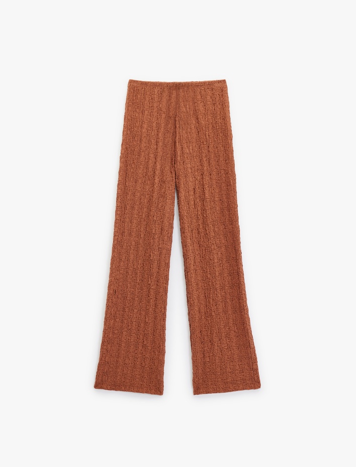  Beli Bağcıklı Dokulu Uzun Bol Paça Pantolon