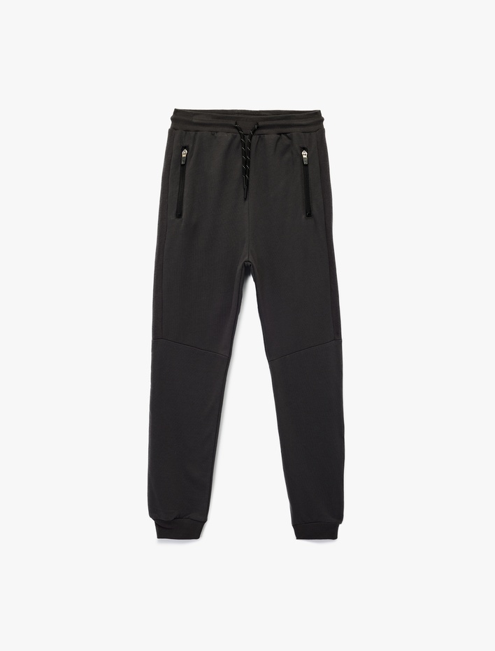 Erkek Çocuk Fermuar Detaylı Pamuklu Beli Bağlamalı Basic Eşofman Altı