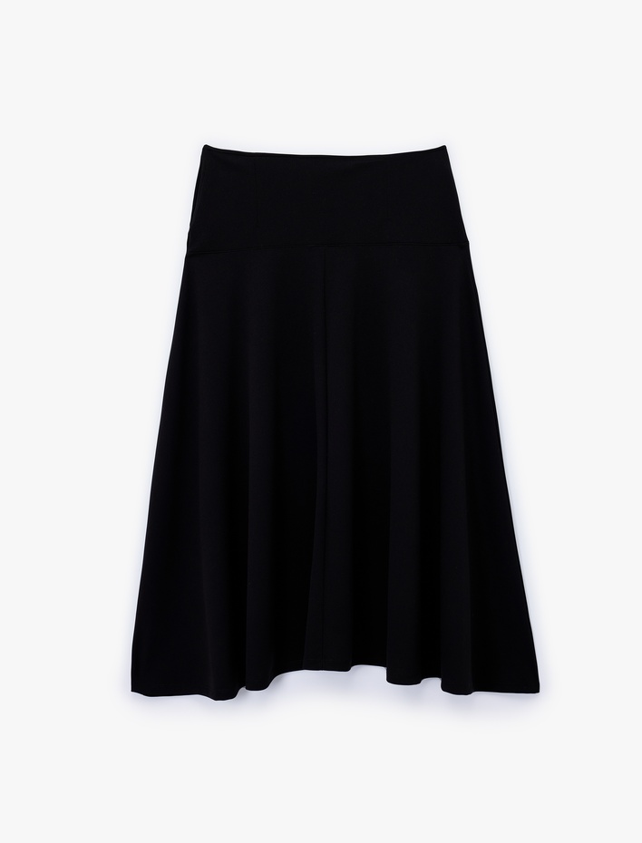  Metal Düğme Aksesuarlı Midi Kloş Etek