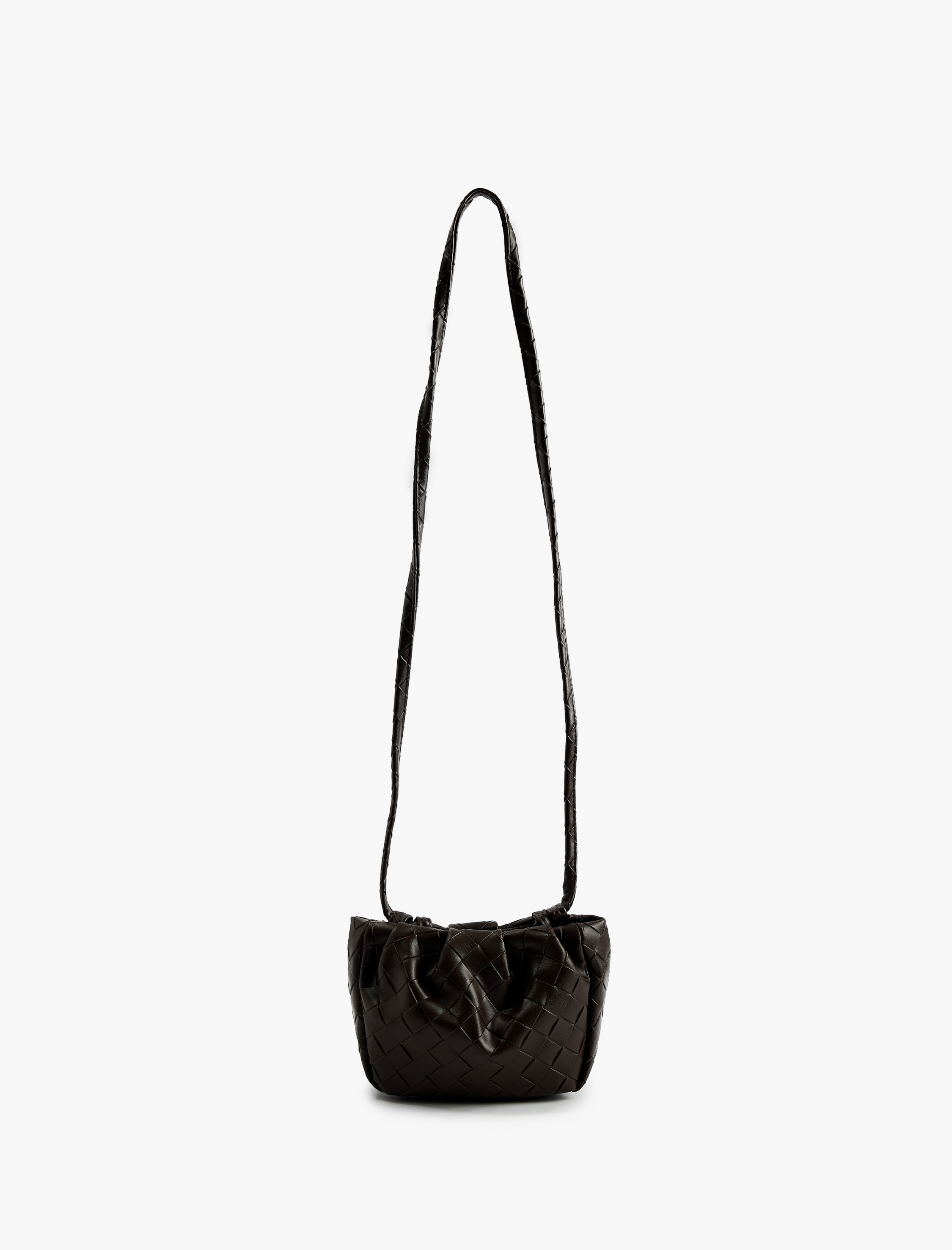  Kadın Suni Deri Örgü Detaylı Çapraz Çanta