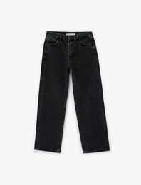 Normal Bel Düz Paça Pamuklu Taşlı Jean Pantolon - Straight Jeans
