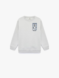 Uzun Kollu Bisiklet Yaka Baskılı Sweatshirt