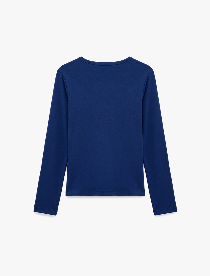  Pamuklu Uzun Kollu Bisiklet Yaka Basic Tişört