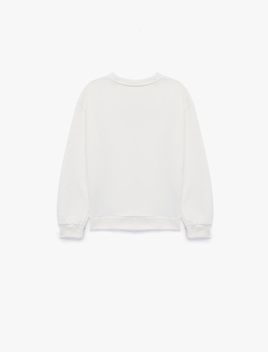  Kız Çocuk Uzun Kollu Baskılı Bisiklet Yaka Pamuklu Sweatshirt