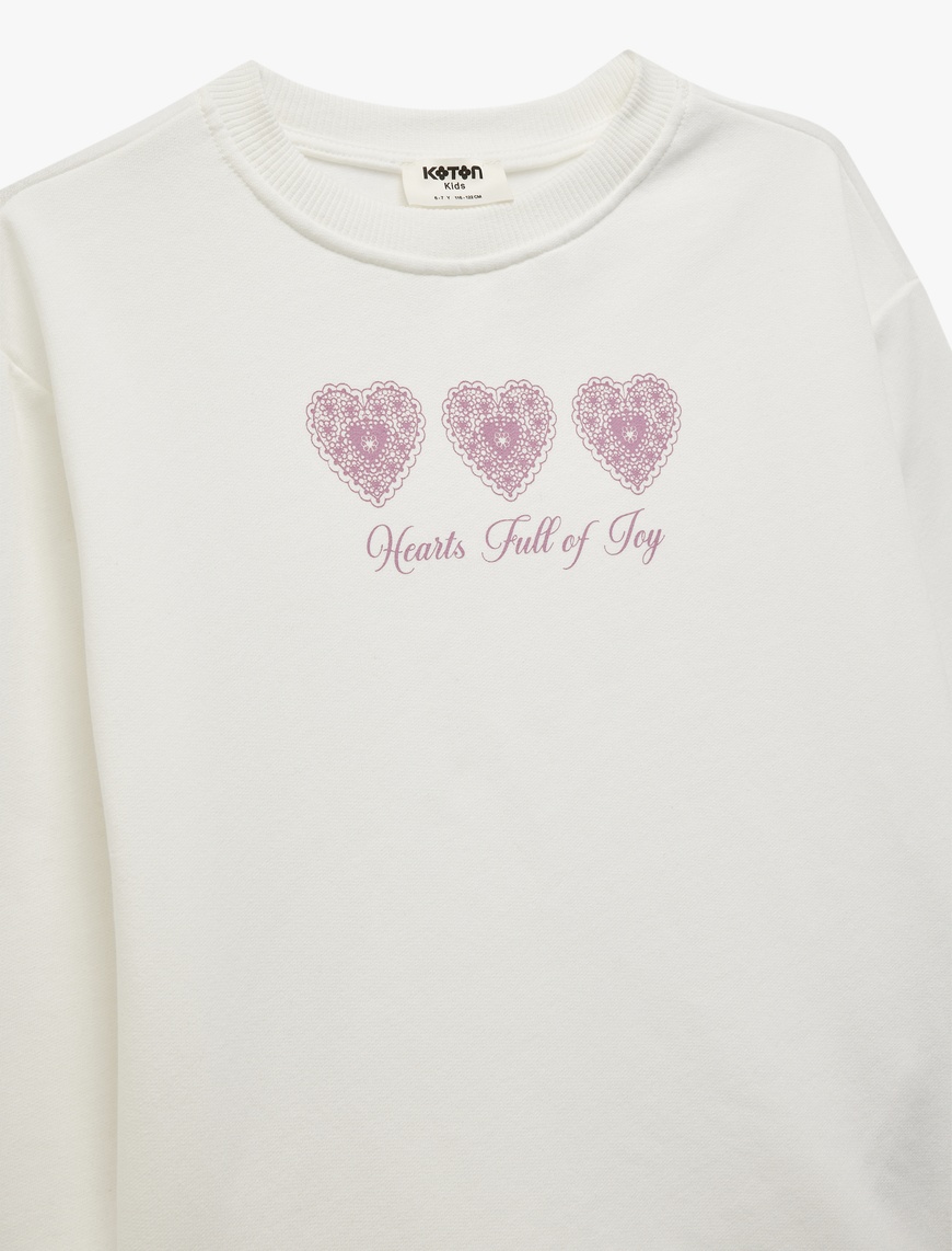  Kız Çocuk Uzun Kollu Baskılı Bisiklet Yaka Pamuklu Sweatshirt