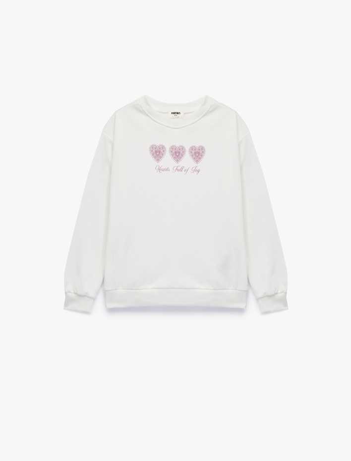 Kız Çocuk Uzun Kollu Baskılı Bisiklet Yaka Pamuklu Sweatshirt