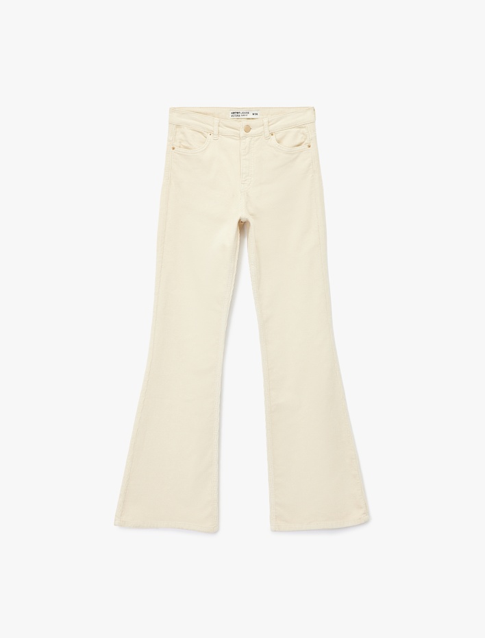  Dar Kesim Düğmeli Cepli İspanyol Paça Jean Pantolon - Flare Jeans