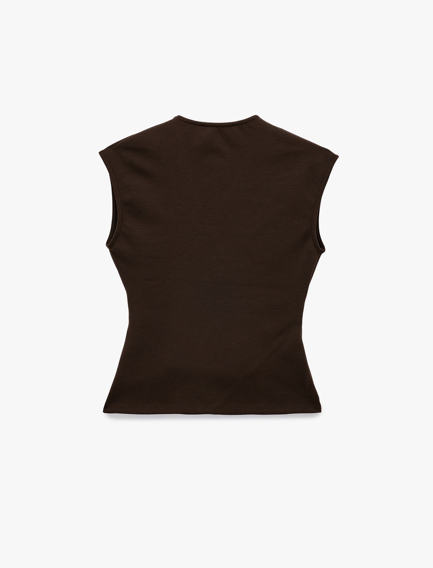   Slim Fit V Yaka Metal Aksesuarlı Kruvaze Yelek