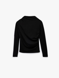 Drape Detaylı Dar Kesim Uzun Kollu Tişört