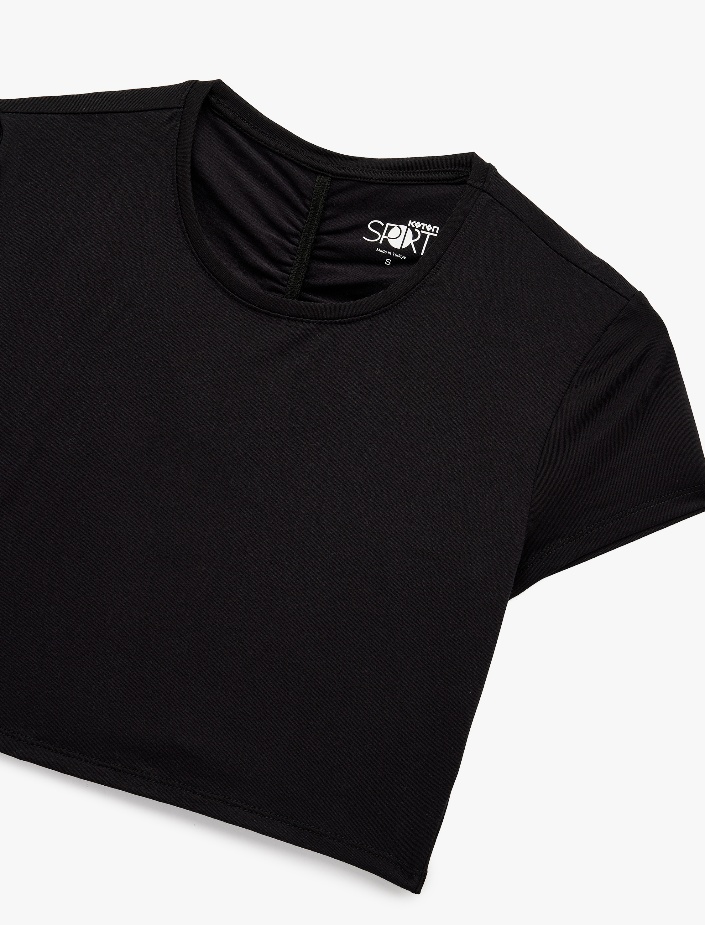   Slim Fit Büzgülü Kısa Kollu Bisiklet Yaka Viskon Crop Spor Tişört