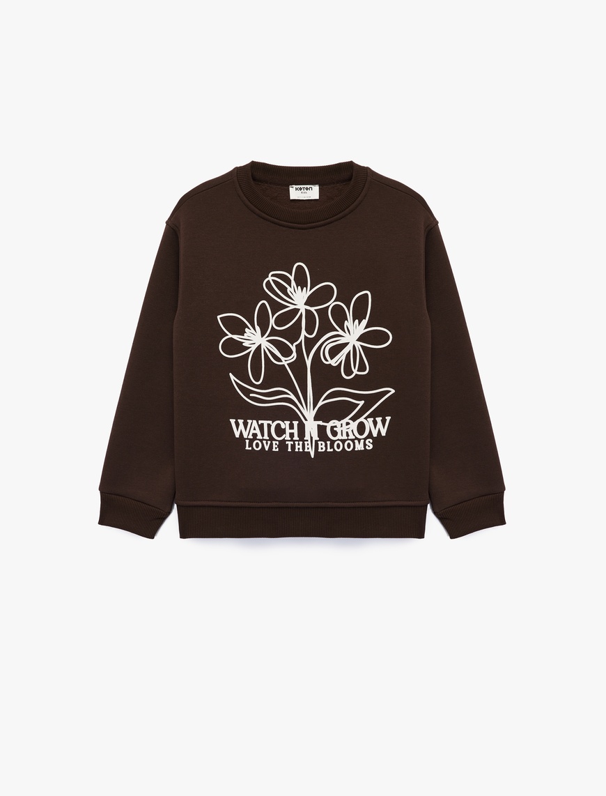  Kız Çocuk Şardonlu Uzun Kollu Bisiklet Yaka Baskılı Sweatshirt