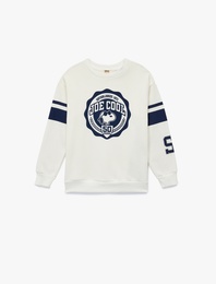 Lisanslı Snoopy Baskılı Uzun Kollu Bisiklet Yaka Şardonlu Sweatshirt