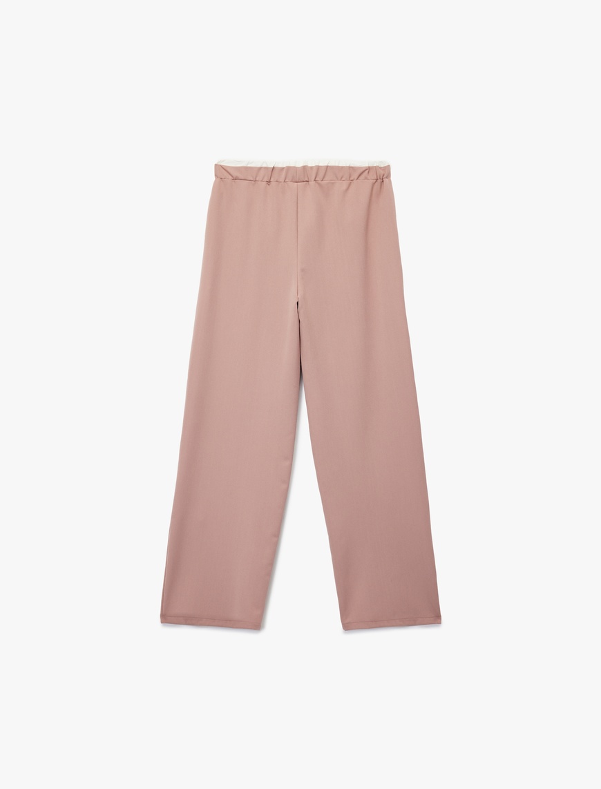  Kız Çocuk Beli Lastikli Yüksek Bel Basic Geniş Paça Pantolon