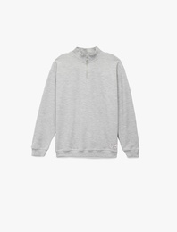 Şardonlu Uzun Kollu Basic Yarım Fermuarlı Dik Yaka Sweatshirt