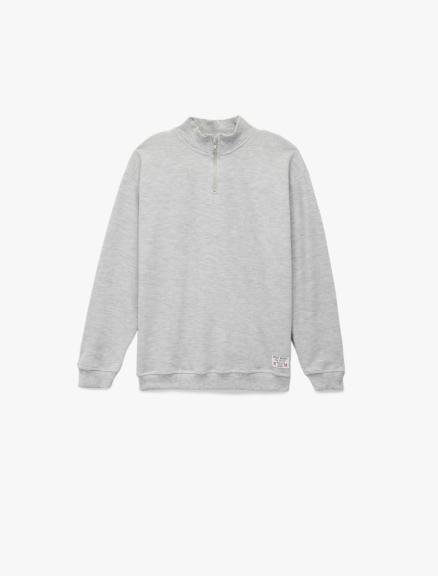  Erkek Çocuk Şardonlu Uzun Kollu Basic Yarım Fermuarlı Dik Yaka Sweatshirt