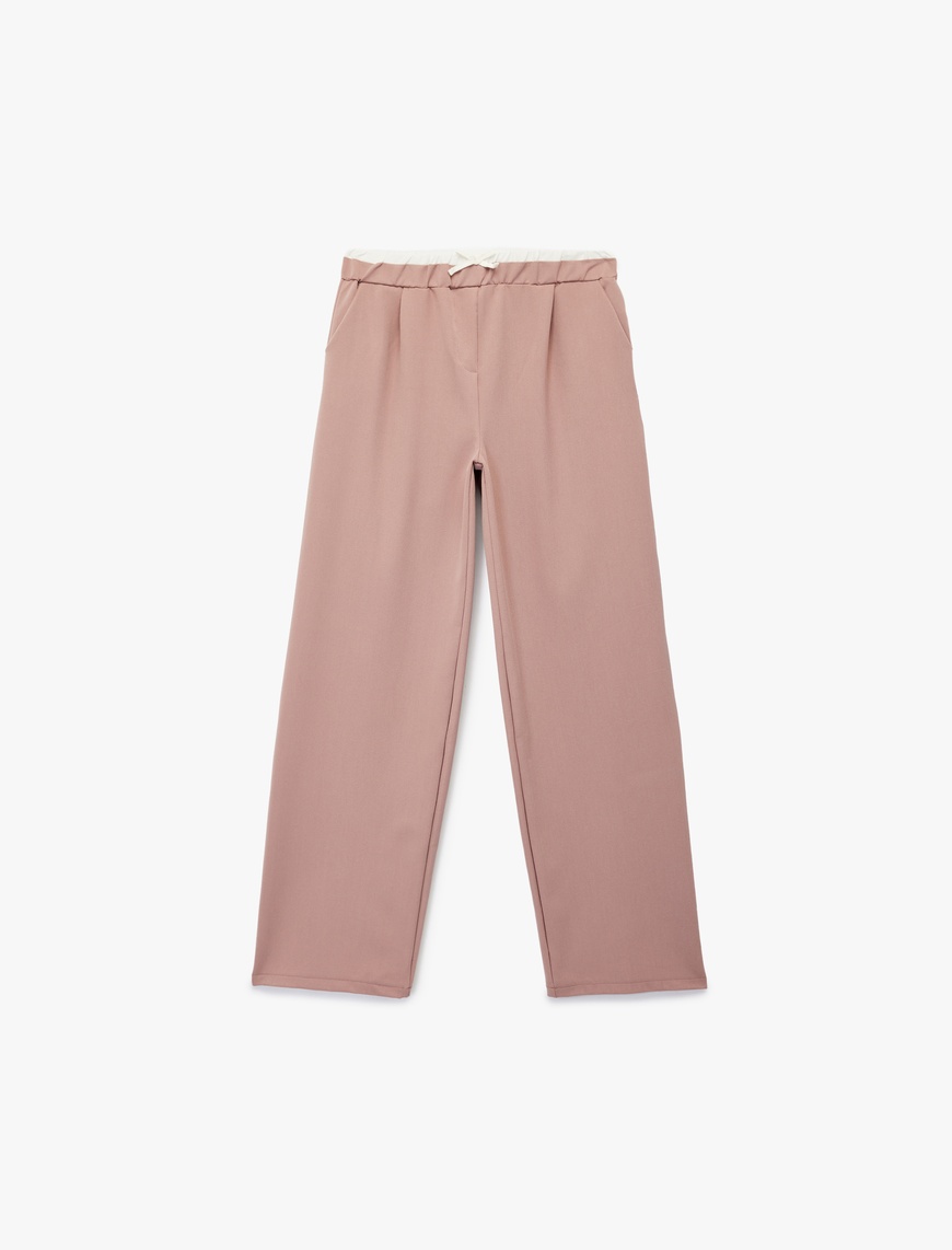  Kız Çocuk Beli Lastikli Yüksek Bel Basic Geniş Paça Pantolon