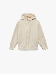 Uzun Kollu Fermuarlı Kapşonlu Polar Sweatshirt