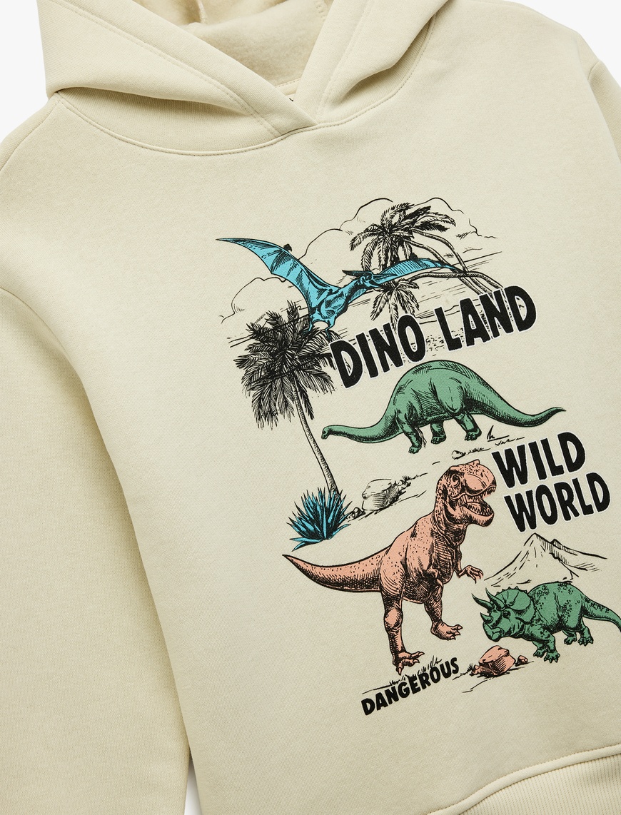  Erkek Çocuk Şardonlu Dinozor Baskılı Uzun Kollu Kapşonlu Sweatshirt