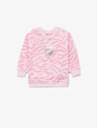 Pamuklu Uzun Kollu Bisiklet Yaka Şardonlu Sweatshirt