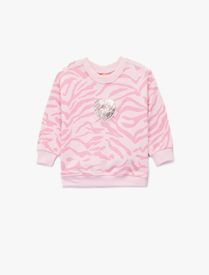 Kız Bebek Pamuklu Uzun Kollu Bisiklet Yaka Şardonlu Sweatshirt