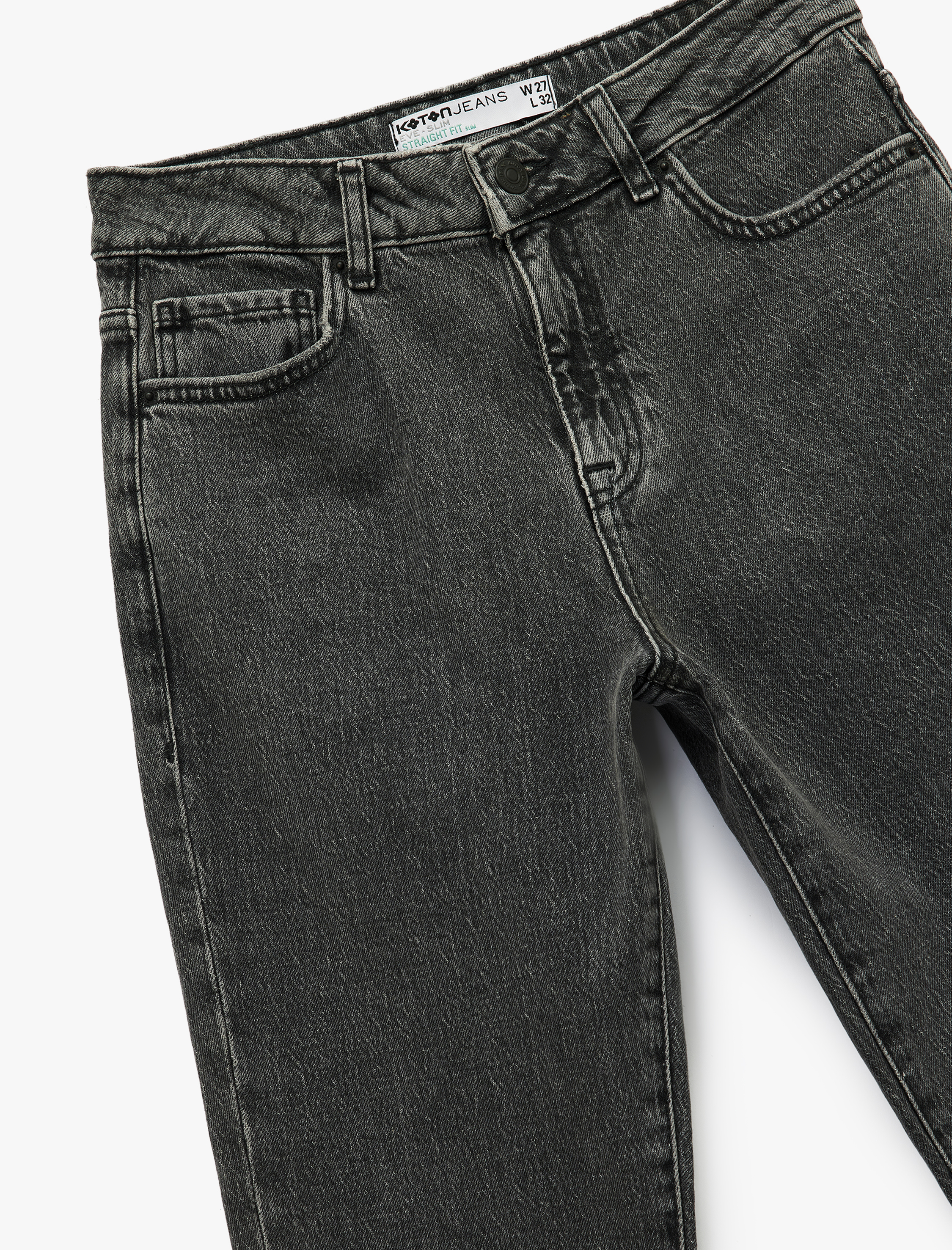 Slim Fit Cepli Düğmeli Pamuklu Yıkamalı Düz Paça Jean Pantolon - Straight Jeans