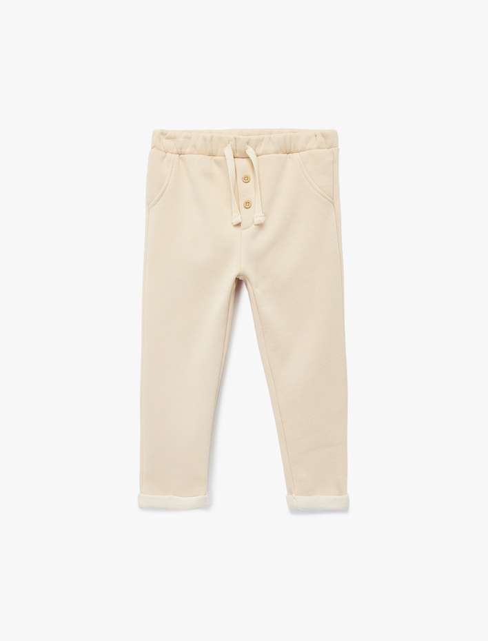 Erkek Bebek Şardonlu Beli Lastikli Düğmeli Basic Jogger Eşofman Altı