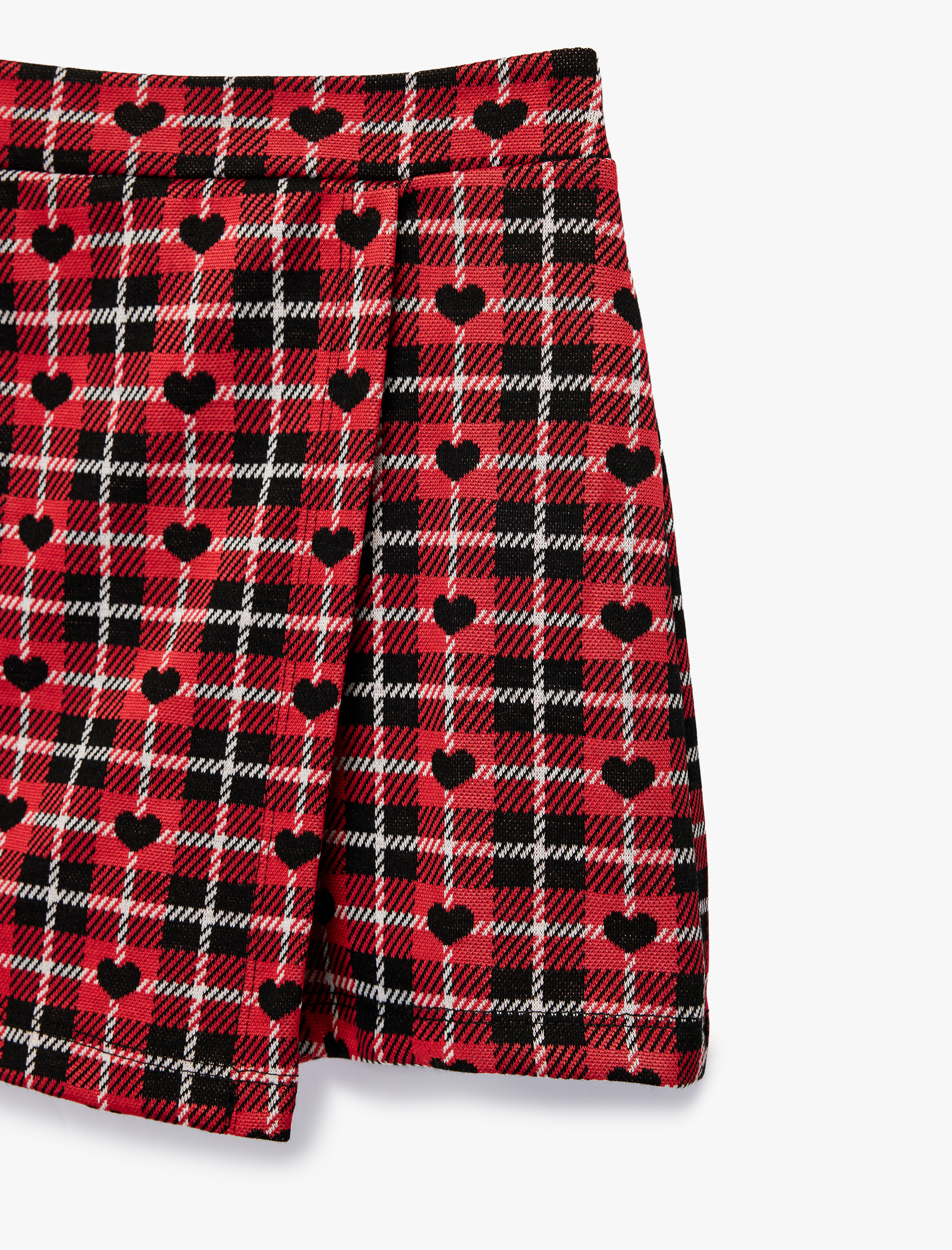  Kız Çocuk Ekose Desenli Kalp Baskılı Şort Etek