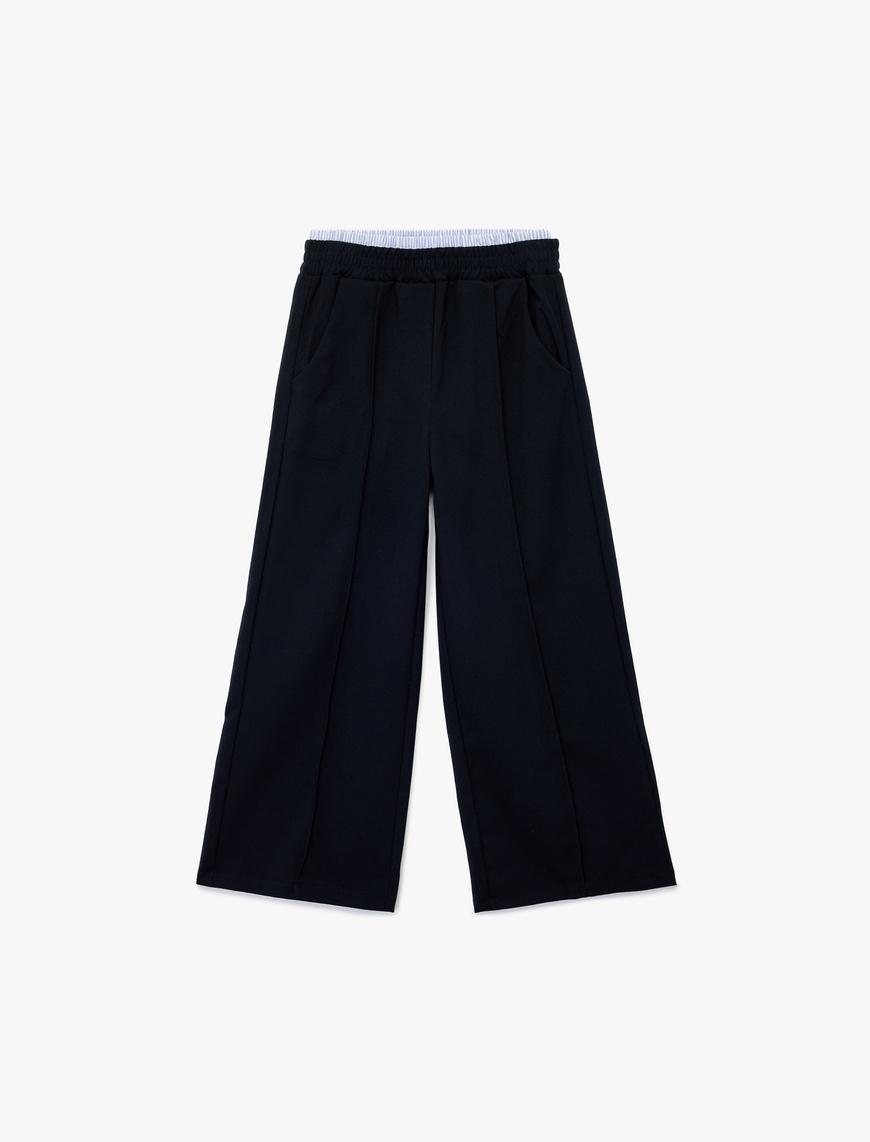  Kız Çocuk Beli Lastikli Viskon Karışımlı Basic Geniş Paça Pantolon