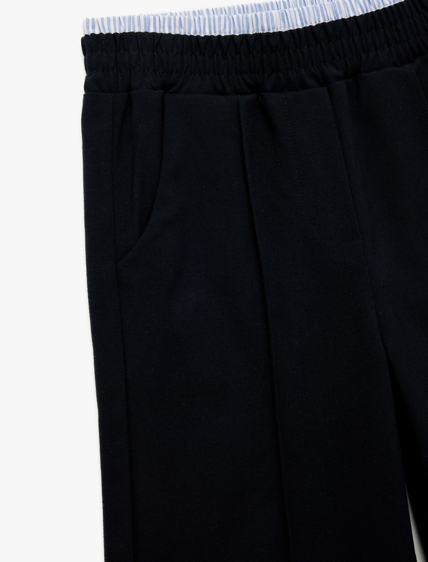  Kız Çocuk Beli Lastikli Viskon Karışımlı Basic Geniş Paça Pantolon