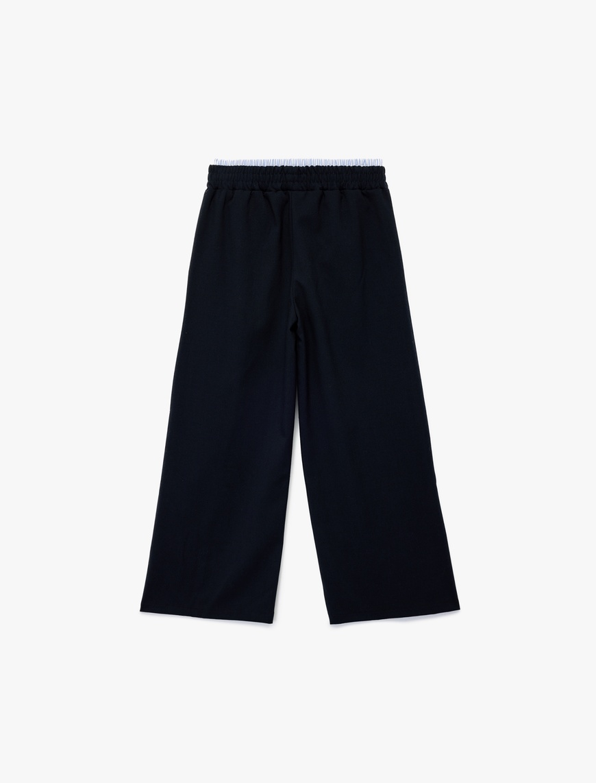  Kız Çocuk Beli Lastikli Viskon Karışımlı Basic Geniş Paça Pantolon