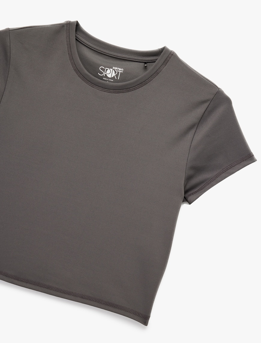  Slim Fit Kısa Kollu Bisiklet Yaka Crop Spor Tişört
