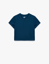 Slim Fit Kısa Kollu Bisiklet Yaka Crop Spor Tişört