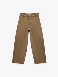 Yüksek Bel Düğmeli Cepli Rahat Kalıp Geniş Paça Denim Pantolon - Culotte Jeans