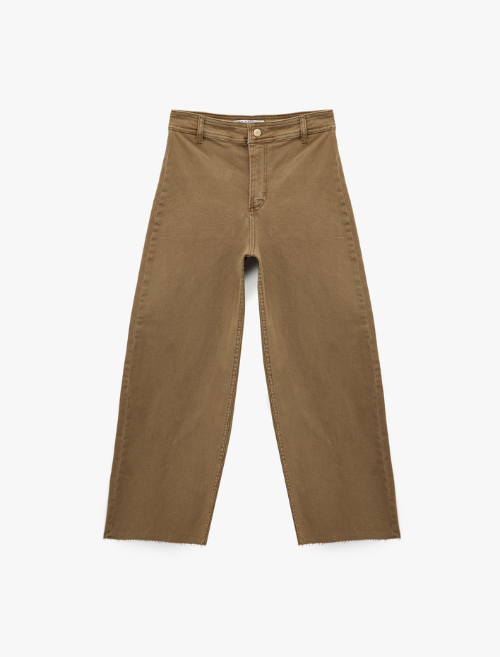  Yüksek Bel Düğmeli Cepli Rahat Kalıp Geniş Paça Denim Pantolon - Culotte Jeans