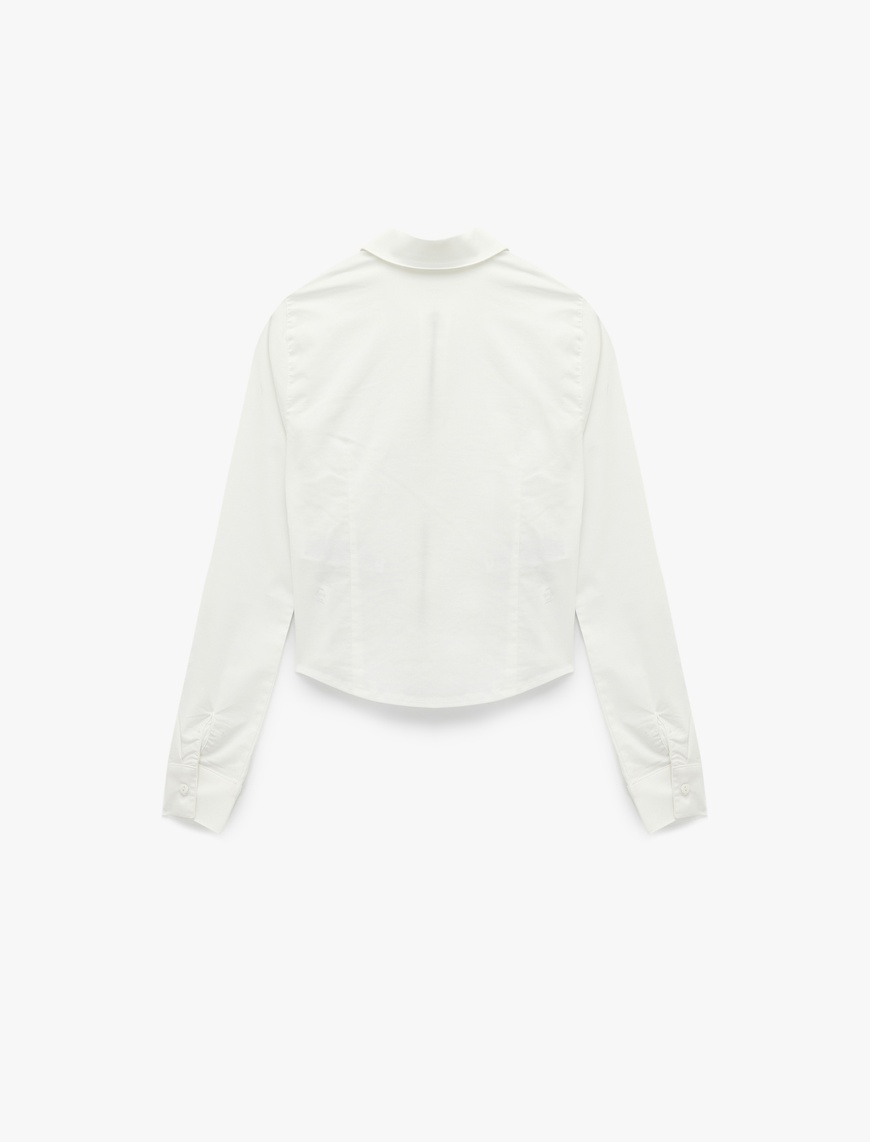  Klasik Yaka Korse Görünümlü Slim Fit Uzun Kollu Crop Fermuarlı Gömlek