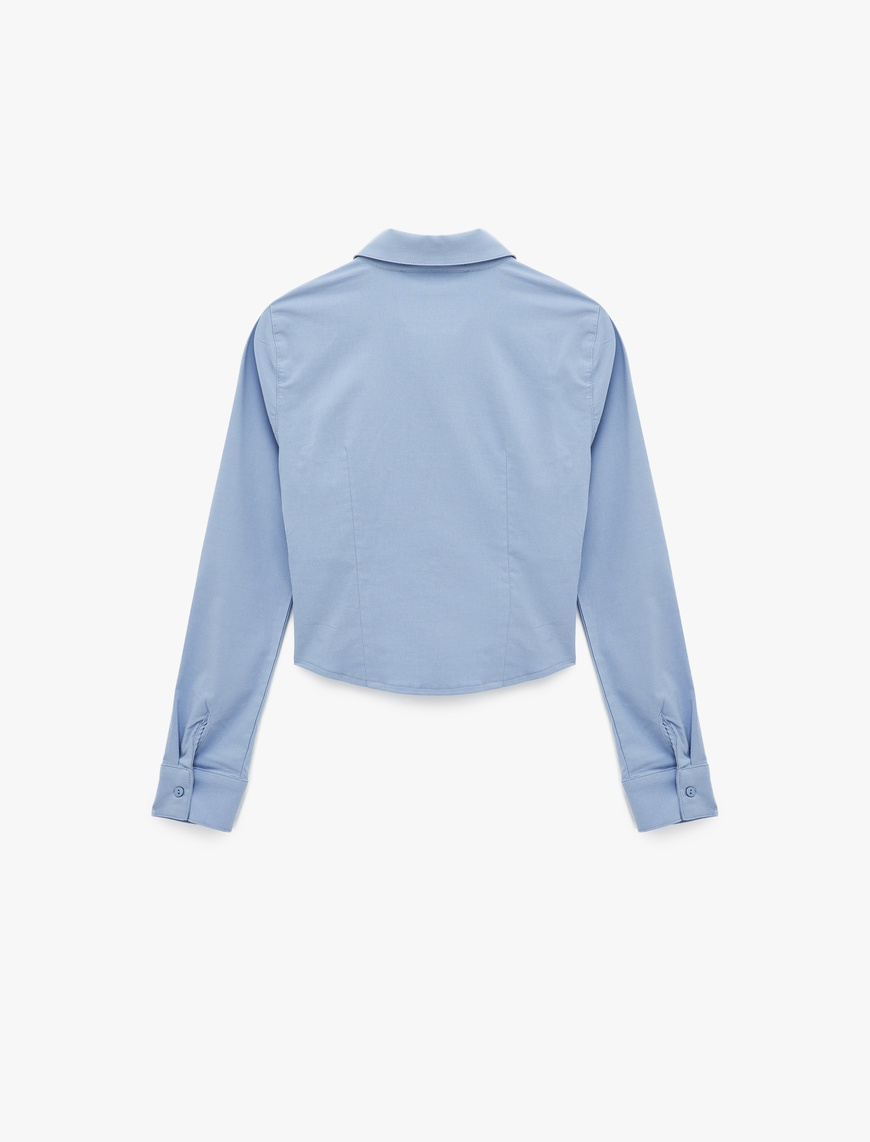   Klasik Yaka Korse Görünümlü Slim Fit Uzun Kollu Crop Fermuarlı Gömlek