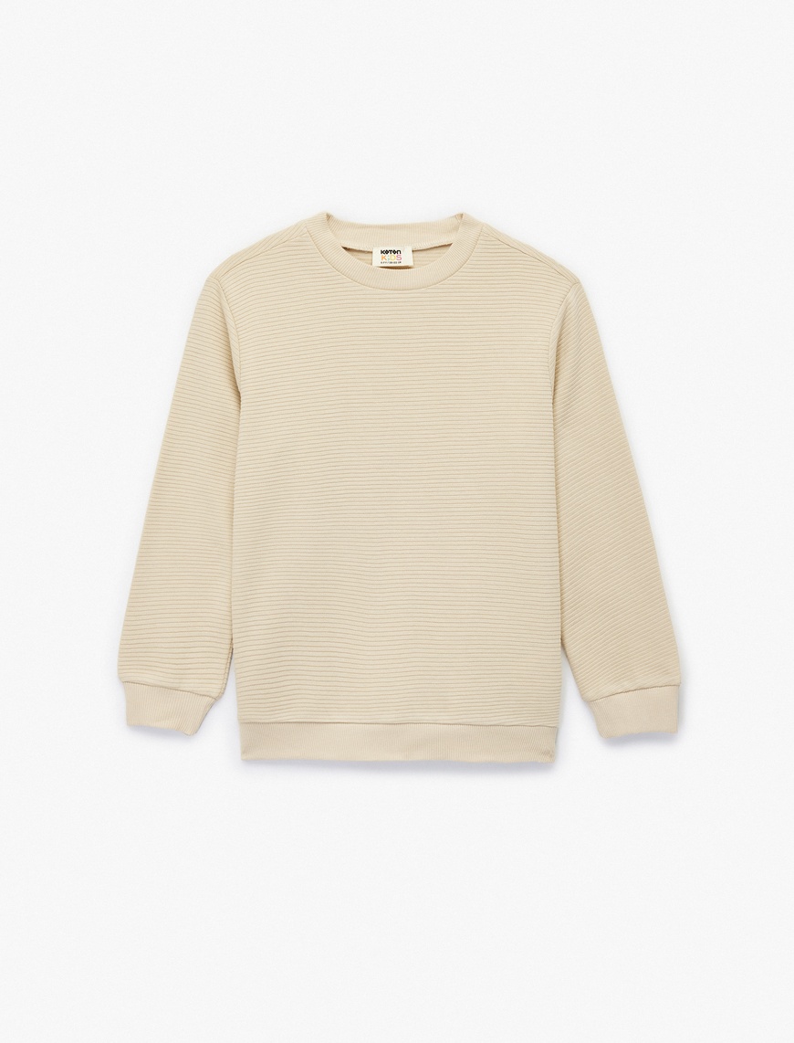  Erkek Çocuk Pamuklu Uzun Kollu Bisiklet Yaka Basic Okul Sweatshirt