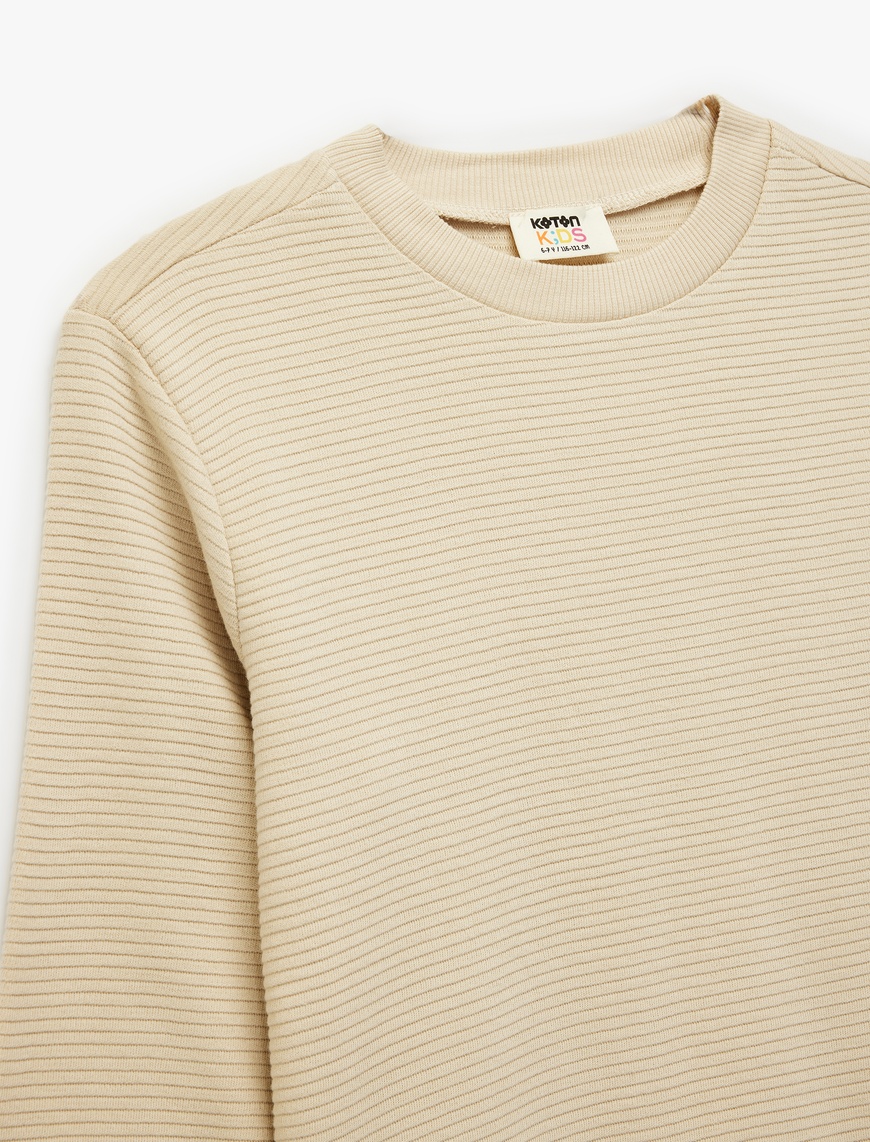  Erkek Çocuk Pamuklu Uzun Kollu Bisiklet Yaka Basic Okul Sweatshirt