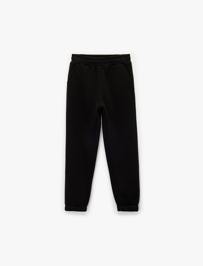 Kız Çocuk Şardonlu Beli Lastikli Baskılı Basic Jogger Eşofman Altı