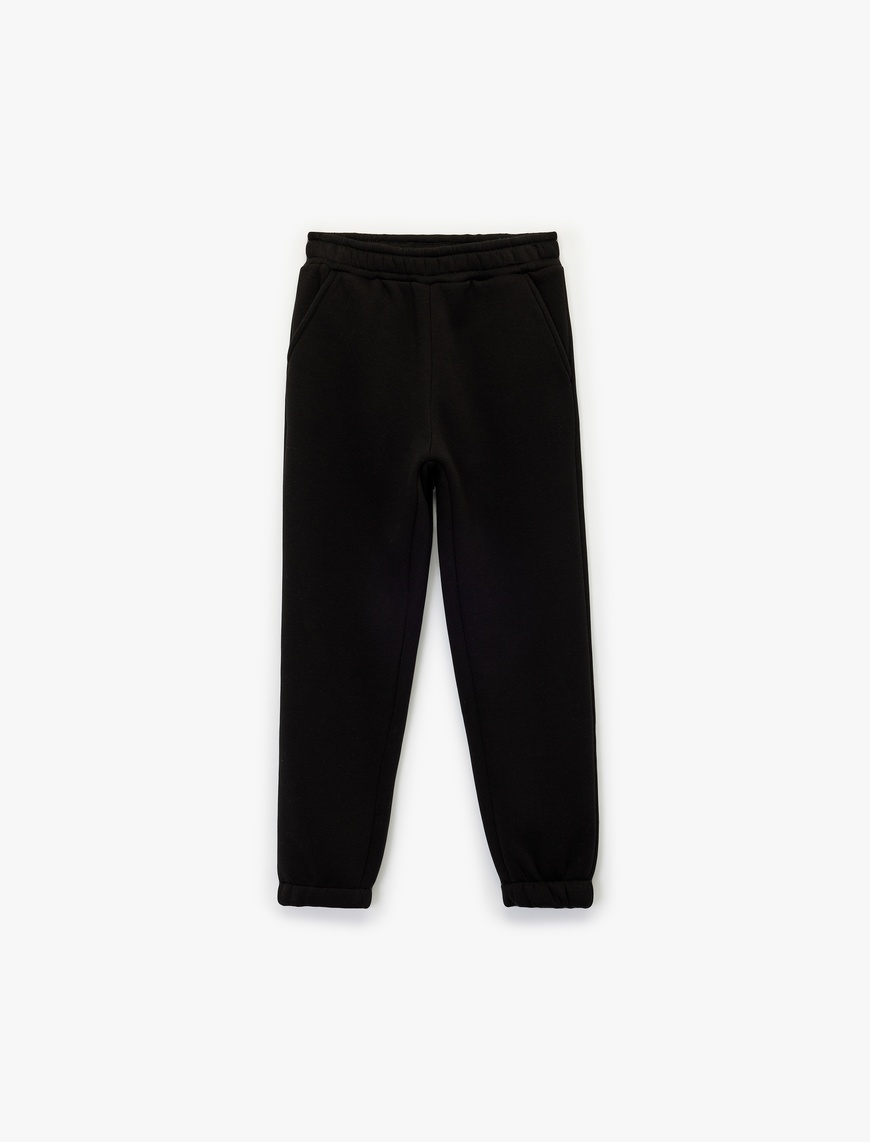  Kız Çocuk Şardonlu Beli Lastikli Baskılı Basic Jogger Eşofman Altı