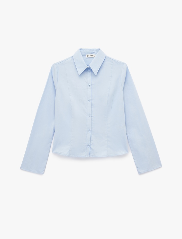  Pamuklu Uzun Kollu Slim Fit Düğmeli Klasik Yaka Gömlek