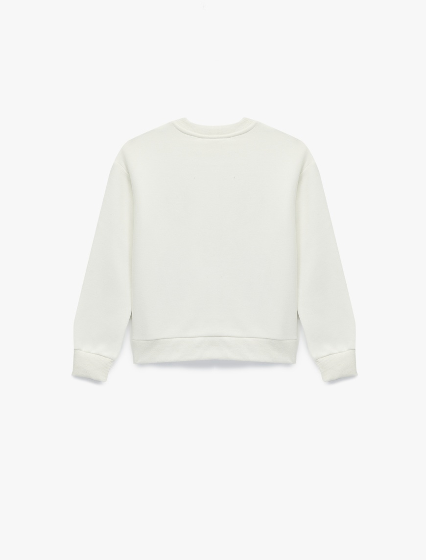  Kız Çocuk Şardonlu Uzun Kollu Bisiklet Yaka Pullu Payetli Sweatshirt