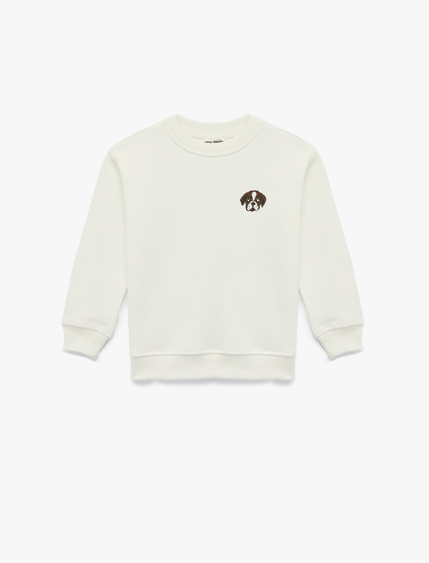  Erkek Çocuk Köpek Baskılı Uzun Kollu Bisiklet Yaka Sweatshirt